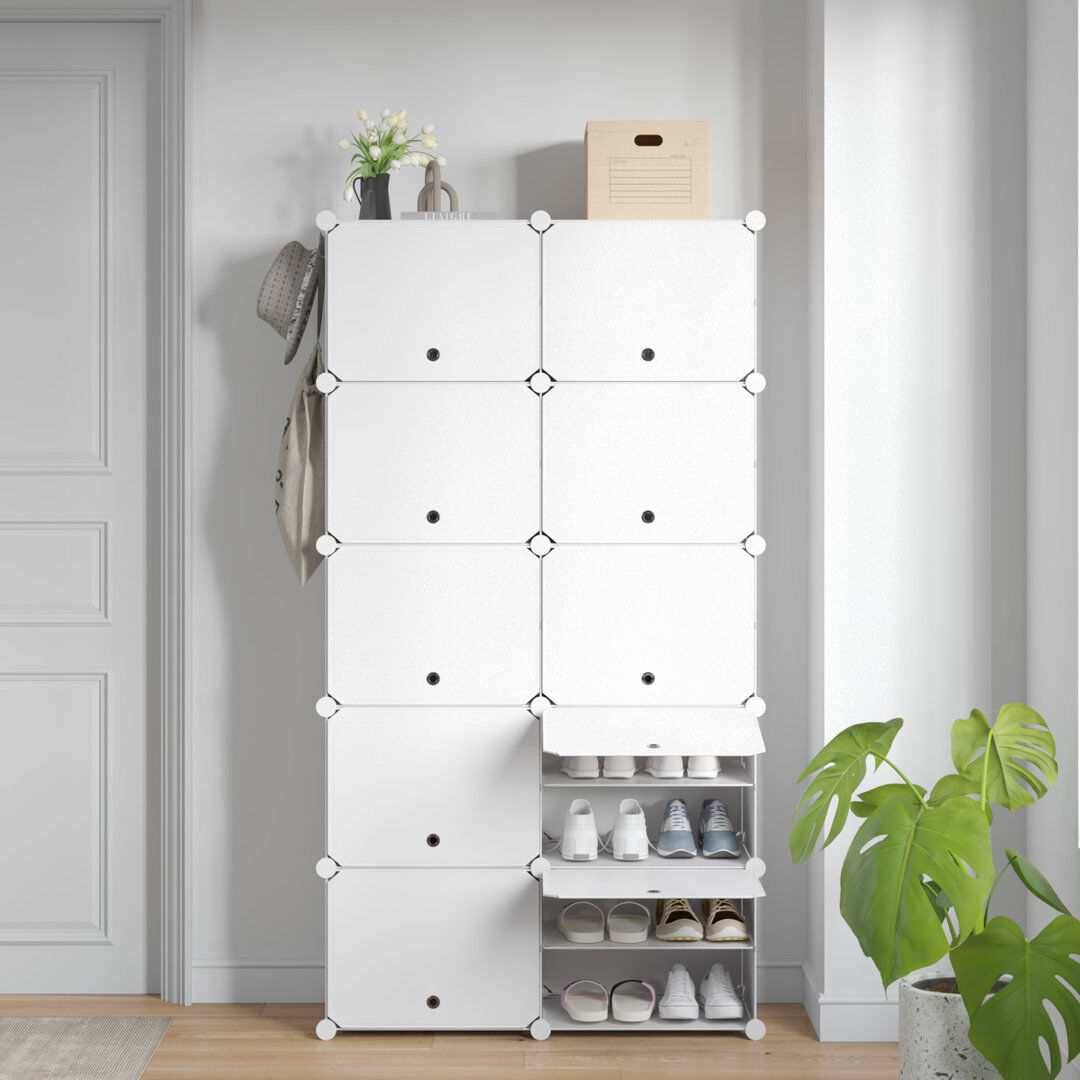 Rebrilliant 40 Pair Stackable Shoe Storage Cabinet White 40