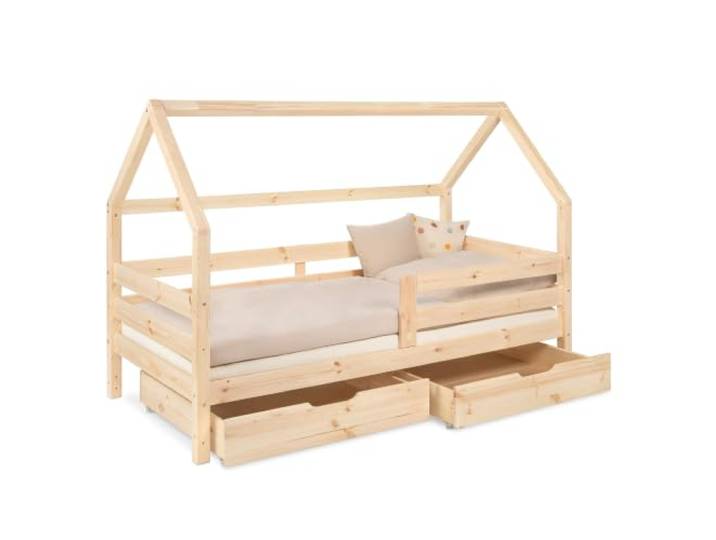 Ehrenkind® Hausbett 90x200 Natur mit Schubladen & Rausfallschutz