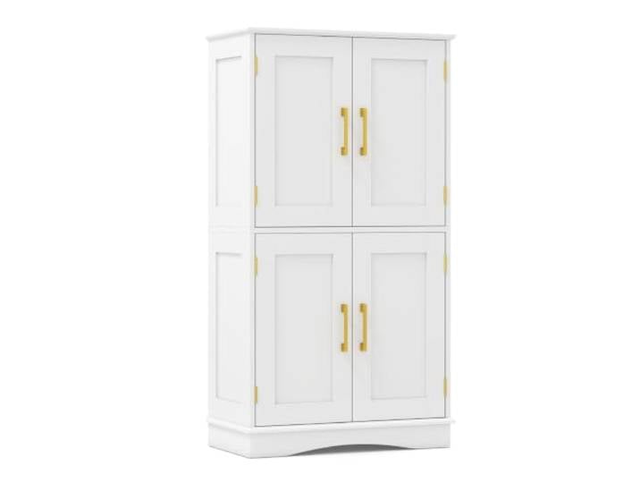 Helloshop26 Mehrzweck-Aufbewahrungsschrank, 60 x 30 x 110 cm, mit 4 Türen und 2 verstellbaren Einlegeböden, moderner Stil, MDF, Weiß, 20_0012714