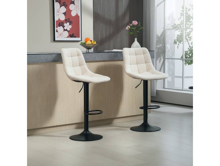 HOMCOM Tabourets de Bar Pivotants Réglables, Ensemble de 2, Beige