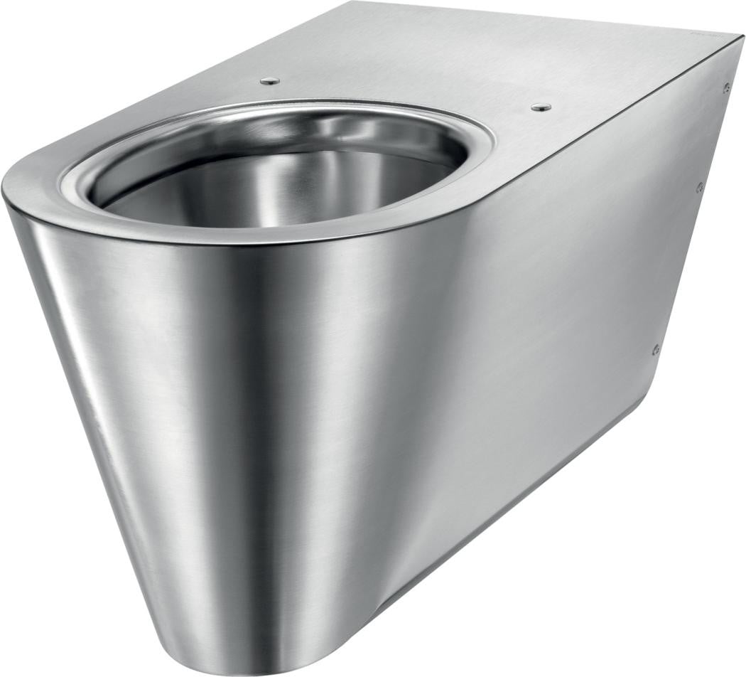 Delabie WC 700 S Wandtoilet, Roestvrij Staal Satijn Afwerking, Toegankelijk Model met Achterkant Aansluiting