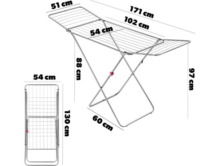 Droogrek\, 180 x 55 x 101 cm - luchtstroomwasrek\, wasdroger met antislipvoeten\, vleugelwasdroger\, kleding - Zilver Kadax