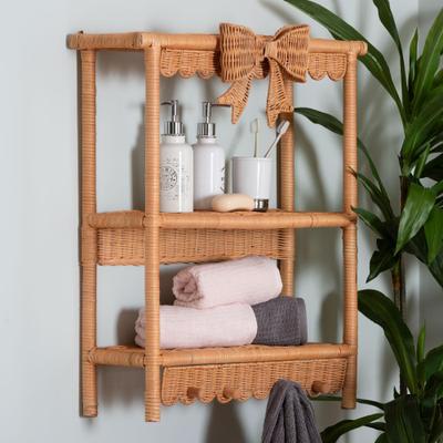Creusa Natural Rattan 2-Tier Wall Shelf with Bow Detail by Bali & Pari in Honey (Size OS)