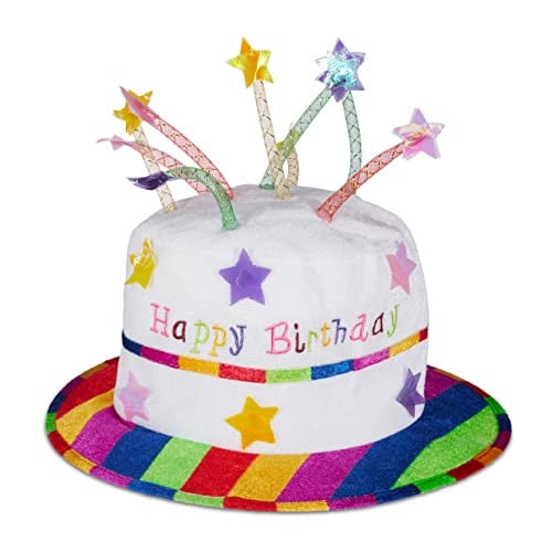 Relaxdays Set van 2 Happy Birthday feestmutsen met kaarsjes, Wit & Gekleurd