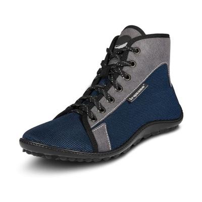 Barfußschuh LEGUANO "JASPAR", Damen, Gr. 37, Textil, blau (blau, grau), Schuhe Barfußschuh Schnürboots, Bequemschuh, Schnürboots mit speziell entwickelter Laufsohle, Topseller