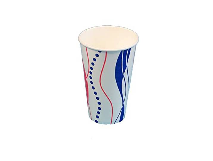 Pro DP 1000 Pappbecher Papptrinkbecher Trinkbecher Colabecher Kaltgetränkebecher Ausschankbecher 0,4l 400ml, Retro Design, rot weiß blau, mit Eichstrich, Ø90mm Qualität Made in Germany