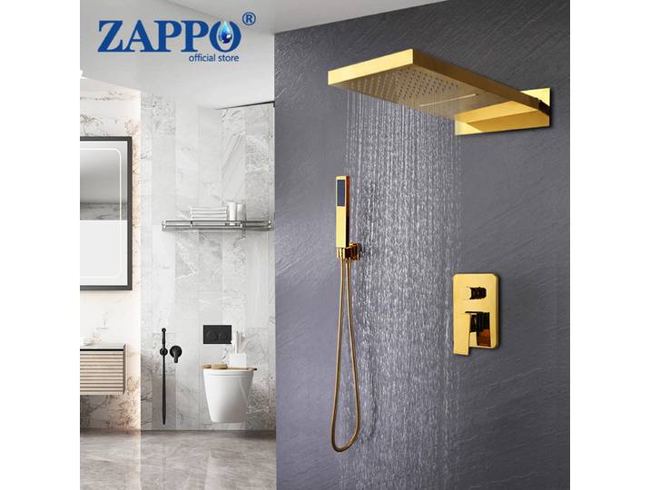 ZAPPO – système de douche doré avec grande pomme de douche de 22 pouces, ensemble combiné de robinets de douche de luxe avec pulvérisateur à main
