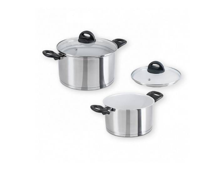 Genius Kochtopf Genius Cerafit Steel Kochtopf-Set 20cm (3,6l) + 24cm (6l), Edelstahl 18/10 (Set, 2 Töpfe), Antihaft-Beschichtung