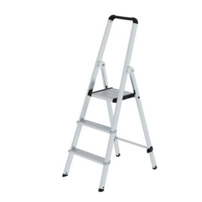 Munk Stufen-Stehleiter, Aluminium, 80 mm Stufen, max. 150 kg, rutschsicher, konische Führung, 235 mm Stufenabstand, 70° Neigung, 3 Stufen