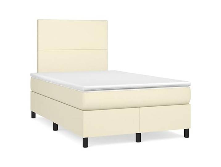 PUGYNBK Boxspringbett, Kunstleder, cremefarben, 120 x 200 cm Verstellbares Kopfteil, Taschenfederkernmatratze, mittlere Härte, einfache Reinigung