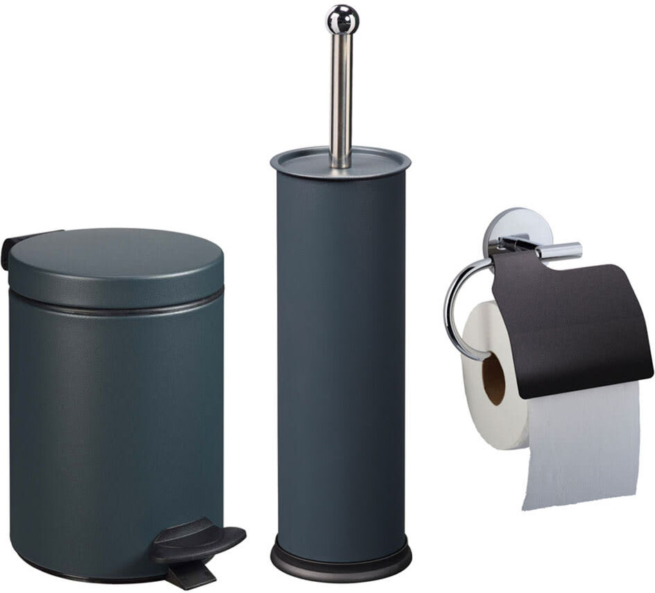 Rossignol Ensemble toilettes avec poubelle 3l et accessoires Gris 17x25x17cm
