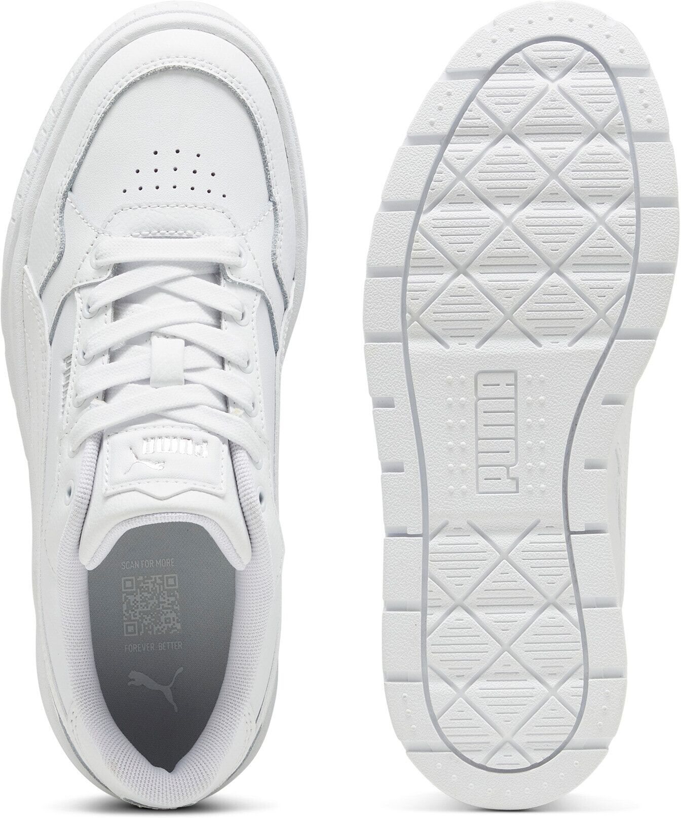 Sneaker PUMA "KARMEN II IDOL", Damen, Gr. 38, weiss (puma weiß, puma weiß, puma silber), Leder, Schuhe Sneaker, für sportliche Anlässe, mit SoftFoam+ Einlegesohle, aus Leder puma weiß, puma weiß, puma silber 38