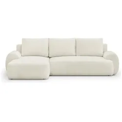 Aucune, Sofa + Bettsofa, MILO 3-Sitzer-Sofa für die linke Ecke – Hellbeiger Frotteestoff – Aufbewahrungsbox (Ecksofa)