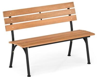 Costway 47 Inch Outdoor Acacia Wood Bench with Metal Frame and Slatted Seat