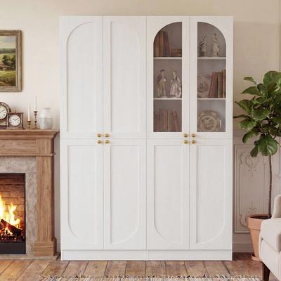 Rackcog 80'' H Bookcase with Doors, Modern Display Storage Kitchen Pantry Oragnizer Cabinet with Adjustable Shelves