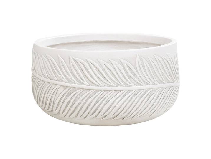 Beliani Blumentopf cremeweiß rund 35/35/19 cm Ftero, Weiß, Naturmaterialen, 19 cm, Dekoration, Blumen & Blumentöpfe, Übertöpfe