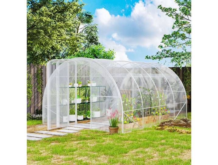 Outsunny Serre Tunnel 4x3x2m PE 150g/m² 12m² 2 Portes