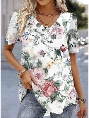 Lush Living Finds Funny Striped V Neck Womens T Shirt Loose Fit Casual Summer Tee c s