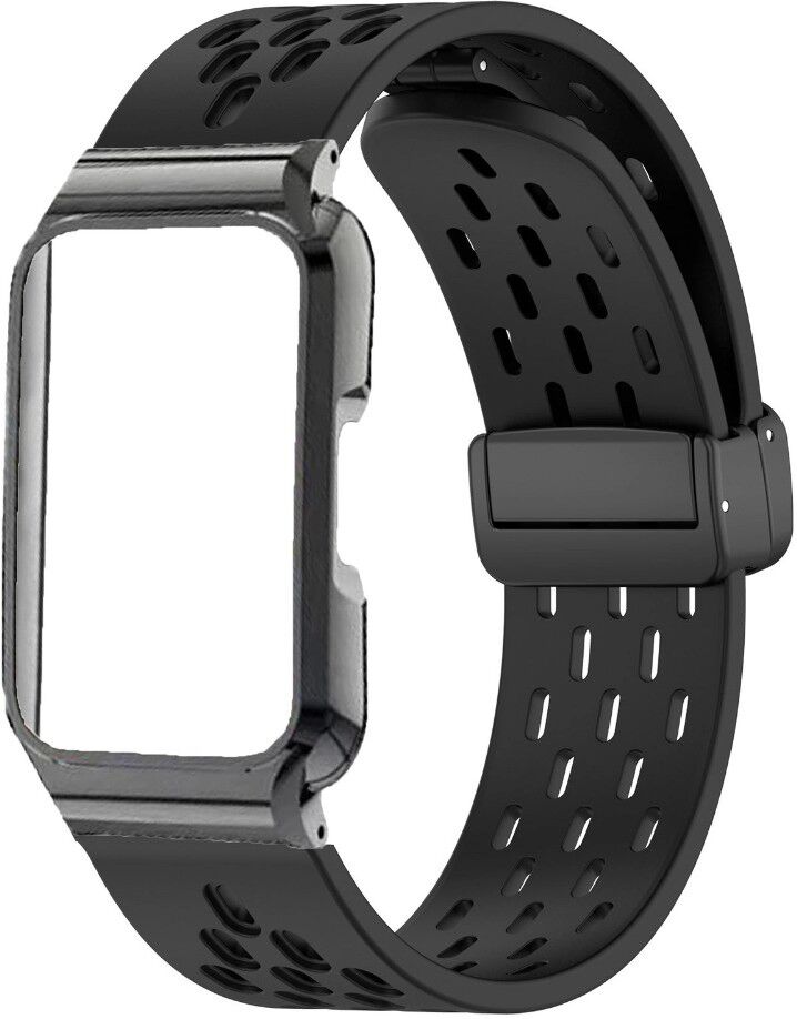 INF Silikon-Armband mit Faltschließe, kompatibel mit HUAWEI Band 11 – Komfortabler Schutz-Ersatzriemen Schwarz