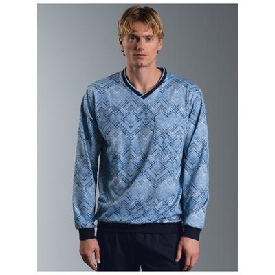 Schlafanzug TRIGEMA "TRIGEMA Schlafanzug Oberteil mit Zickzackmuster", Herren, Gr. XXL, blau (horizont), Single Jersey, 70% Baumwolle, 30% Polyester, V-Ausschnitt, Homewear-Sets Schlafanzug