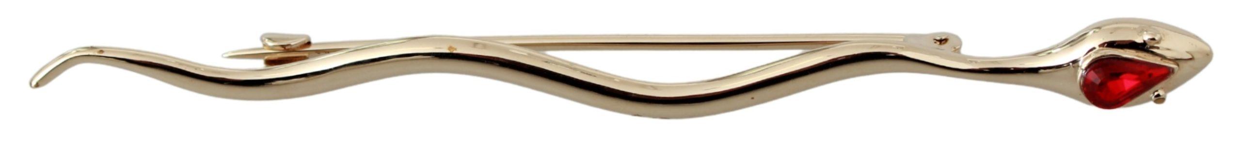 Dolce & Gabbana Goldfarbene Messing-Schlangen-Rote Kristall-Marken-Reversnadel Brosche