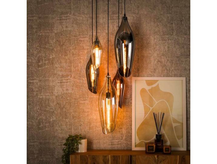 Liadomo Pendelleuchte Altair Rondell, 5-flammig, bunte Glasschir