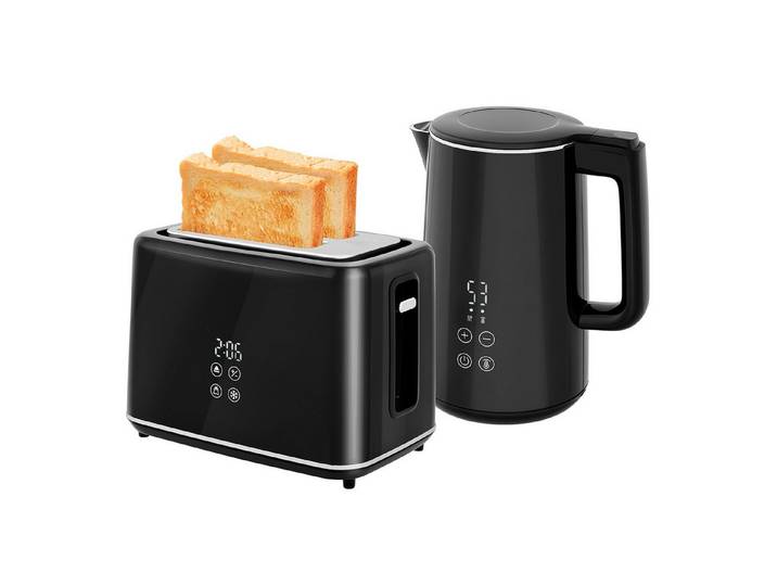 FELIXLEO Frühstücks-Set Küchenset Wasserkocher Toaster, 7 Bräunungsstufen, Schwarz