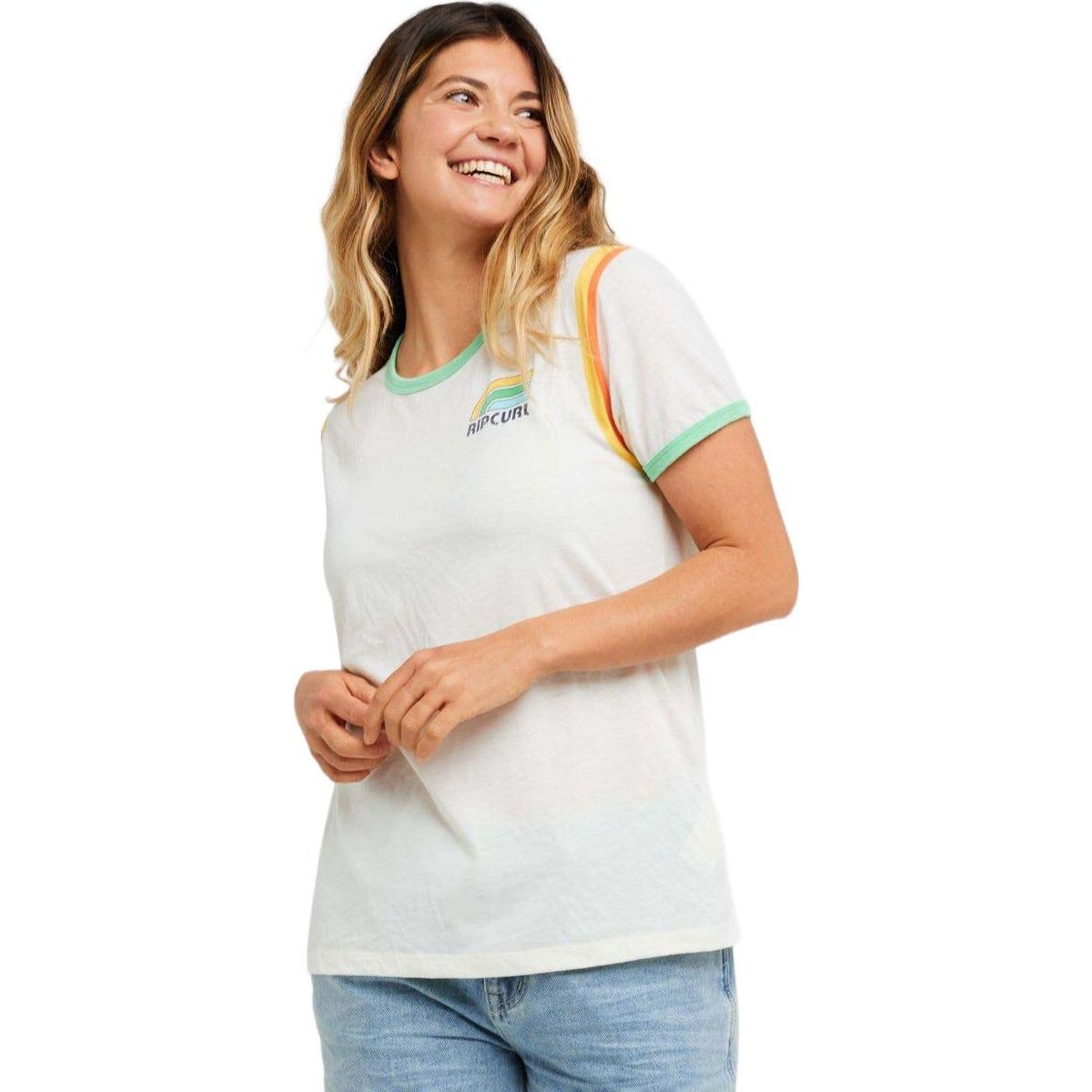 RipCurl Surf Side Ringer Tee bone (3021) M 0OXWTE-3021-M