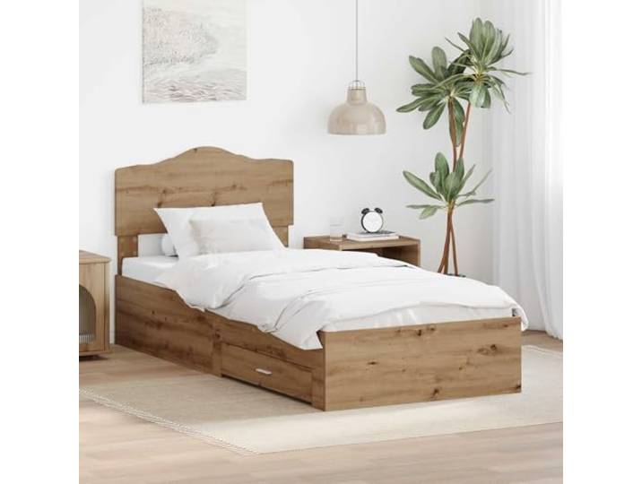 RJPLMFV Bettgestell, 90 x 200 cm, Holz Mit Aufbewahrungsschubladen, bequemem Kopfteil, inklusive Latten, einfache Reinigung