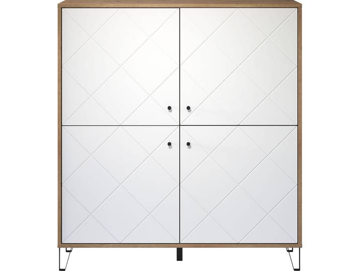 Highboard HOME AFFAIRE Tarragona , weiss (artisan eiche melamin, weiß matt), B:123cm H:136cm T:40cm, Sideboards, Highboard, Highboard mit 4 Türen & Soft-Close - (B/T/H) 123/40/136 cm