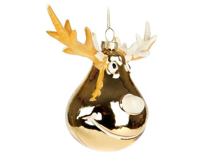 BRUBAKER Eland Goud - Handbeschilderde Glazen Kerstbal - 15 cm Kerstbal Elandenkop - Mondgeblazen Kerstboom Decoratie - Figuur Grappige Decoratie Hanger