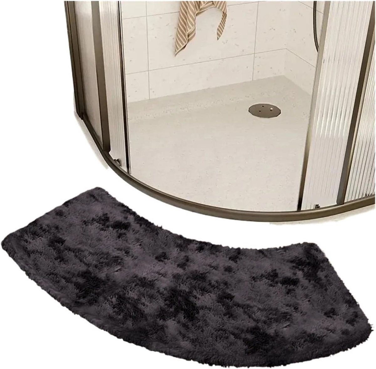 Gebogen Douchemat Zwart - Antislip Badkamervloermat - 40 x 100 cm