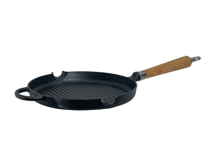 Grillpfanne RONNEBY BRUK Maestro Pfanne, Ø 28 cm, mit Holzgriff & Gegengriff , schwarz (schwarz, mit eichenholzgriff), B:28cm H:7,5cm L:57cm, Pfannen, Grillpfanne