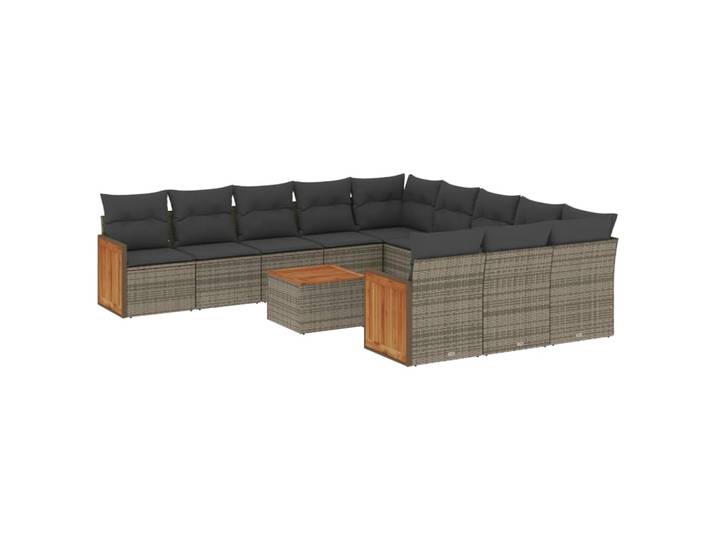 vidaXL 12-tlg. Garten-Sofagarnitur mit Kissen Grau Poly Rattan