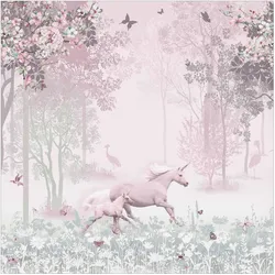 FOTOTAPETE Einhorn auf Blumenwiese in Rosa 288/288 cm