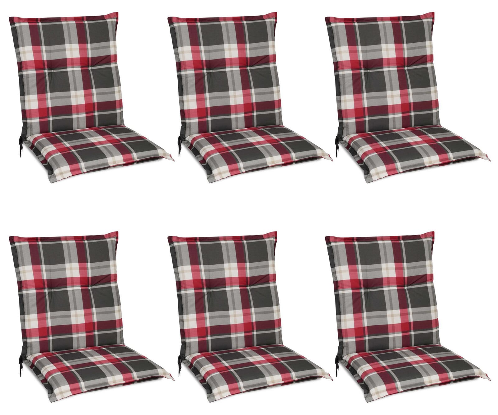 Beautissu 6-delige set zonnestoelen model RK met lage rugleuning, bordeauxrood met ruitpatroon, B: 100 cm, D: 50 cm