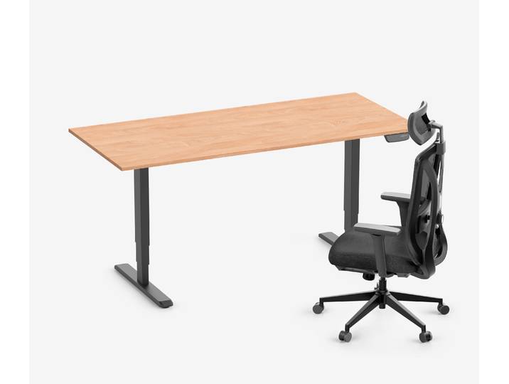 PRIMUS Schreibtisch + Stuhl VITA MESH Schwarz Normal, Sitzhöhe 44 - 52 cm 180x80 Buche