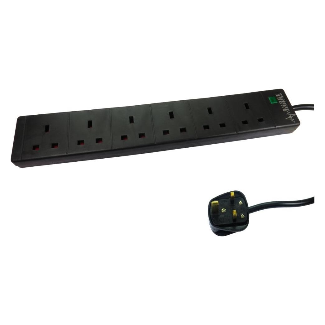 Cables Direct 5M 6 WAY UK+SURGE BLACK (5 m) (RB-05M06SPDBLK)