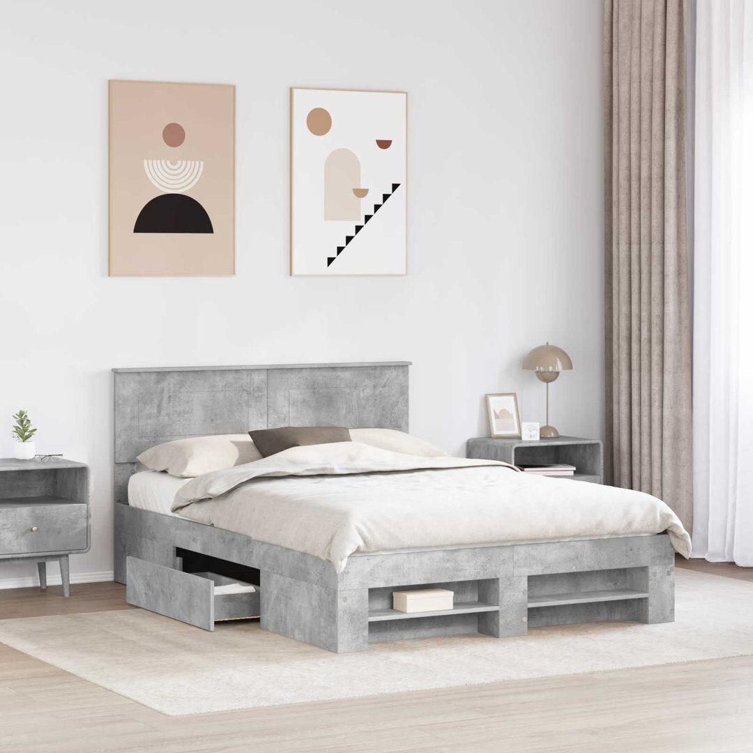 Ebern Designs Bed Frame Concrete Grey 140 x 190cm