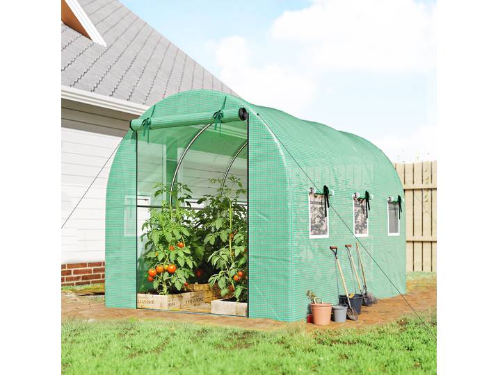 Outsunny Serre 3x2x2m Bâche Verte 2 Portes 6 Fenêtres