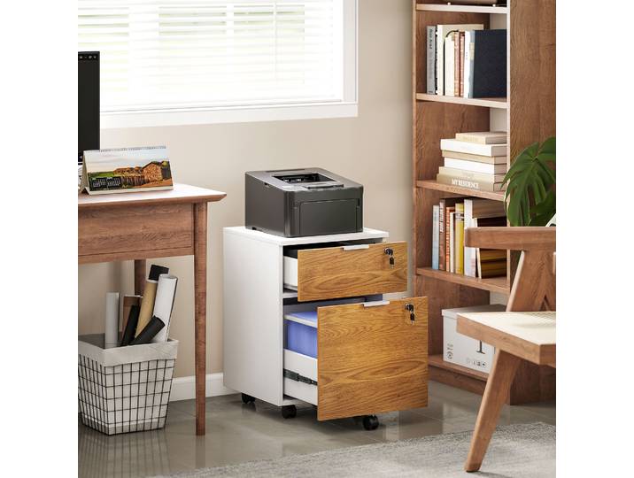 HOMCOM Caisson Bureau 2 Tiroirs Verrouillable 42x40x60cm