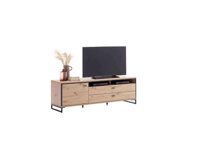 Livetastic Tv-Element Skopje, Anthrazit, Eiche, Metall, 1 Fächer, 2 Schublade(n) Schubladen, 183x60x50 cm, Made in EU, Kabeldurchlass, Wohnzimmer, TV Möbel, TV-Racks