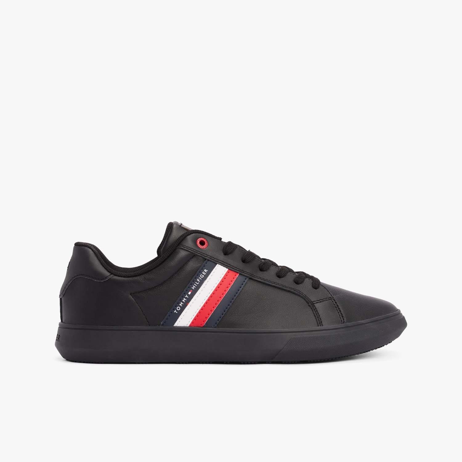 Heren Tommy Hilfiger Essentiële Leren Cupsole Sneakers in Zwart