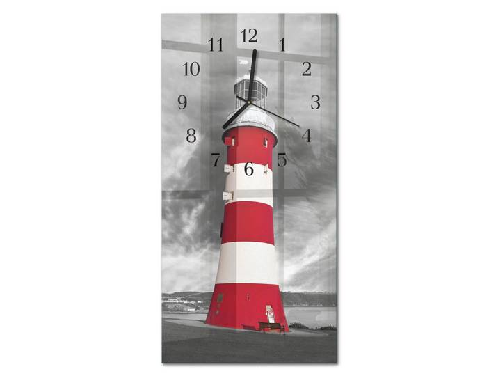 Tulup Wanduhr aus Glas 30x60 cm - Leuchtturm, Mehrfarbig, Rechteckig, 30x60x0.4 cm, Dekoration, Uhren, Wanduhren