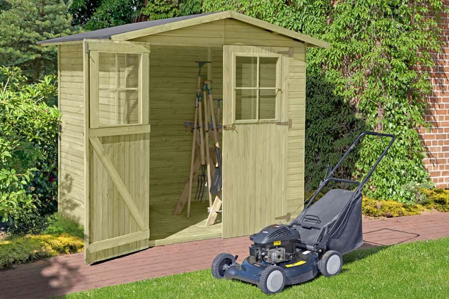 Gartentiger Gerätehaus Frankfurt aus Holz mit 14 mm Wandstärke Fußboden inklusive 2.54 m² Satteldach