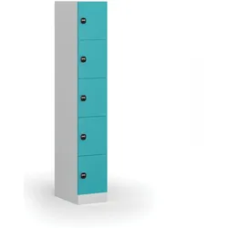 Schließfachschrank S1, 5 Fächer, 1850 x 300 x 500 mm, RFID-Schloss, grüne Tür