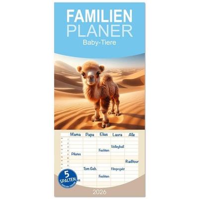 Familienplaner 2026 - Baby-Tiere mit 5 Spalten (Wandkalender, 21 x 45 cm) CALVENDO