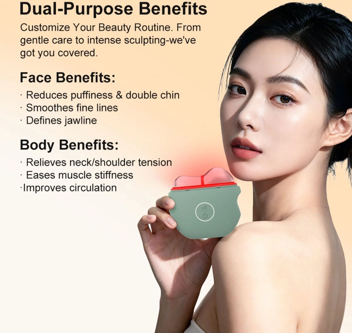 INF Appareil gua sha électrique EMS chauffant avec lumière colorée pour le visage et le corps Vert