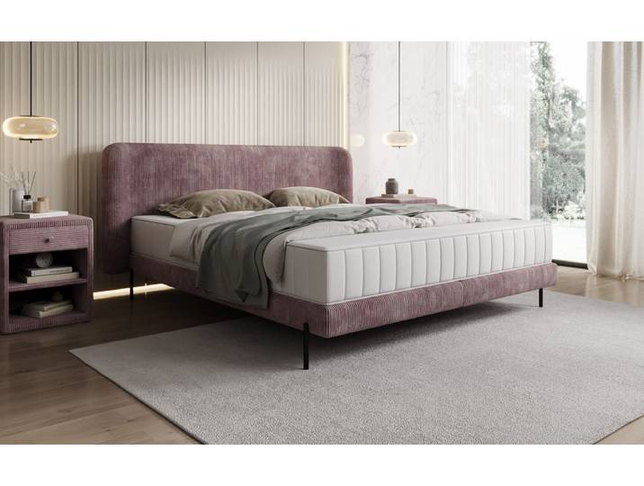 Designer Polsterbett Enna in Cord - 160x200 - Mauve - Luxusbetten24