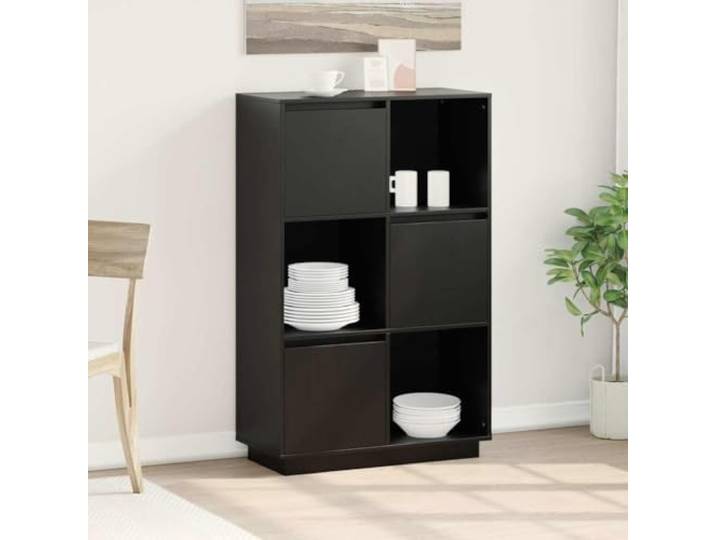 RJPLMFV Anrichte, schwarz, 74 x 35 x 117 cm, Massivholz, Kiefer 2 Türen, geräumige Aufbewahrung, Wandbefestigung inklusive, Türen wendbar